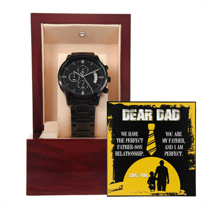 Dad-Father Son Relationship-Metal Chronograph Watch Black Chronograph Watch with Mahogany Box