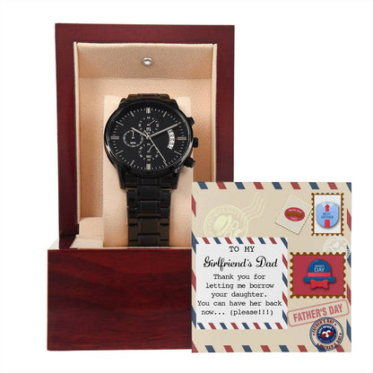 Girlfriend_s Dad-Have Her Back- Black Chronograph Watch with Mahogany Box