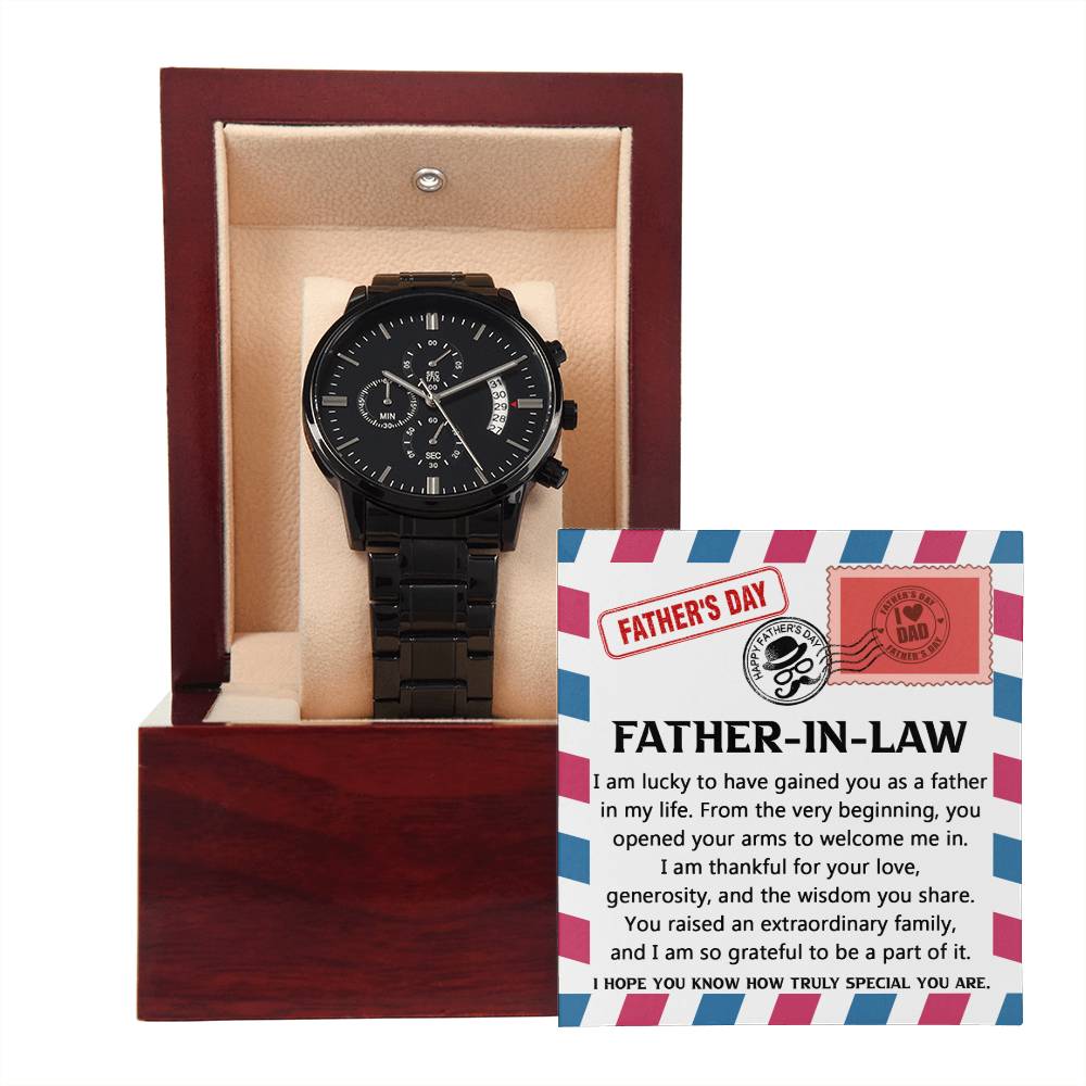 Father-in-law-As A Father-Black Chronograph Watch with Mahogany Box
