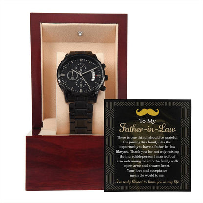 Father-in-Law-Truly Blessed 2-Black Chronograph Watch with Mahogany Box