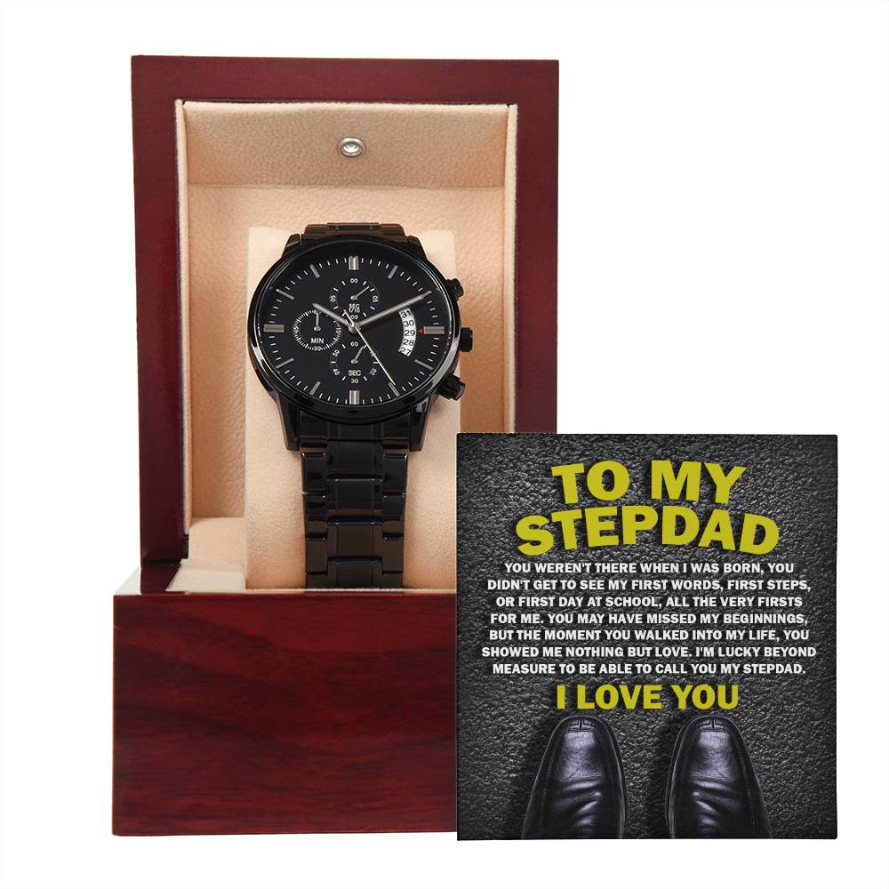 Stepdad - Nothing But Love - Black Chronograph Watch with Mahogany Box