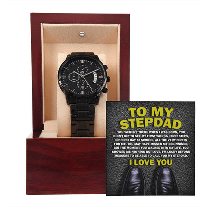 Stepdad - Nothing But Love - Black Chronograph Watch with Mahogany Box