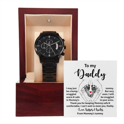 Dad-In Your Arms-050724d Black Chronograph Watch with Mahogany Box