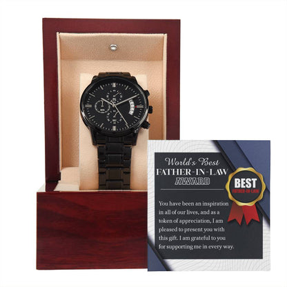 Father-in-Law-The World Award-Black Chronograph Watch with Mahogany Box