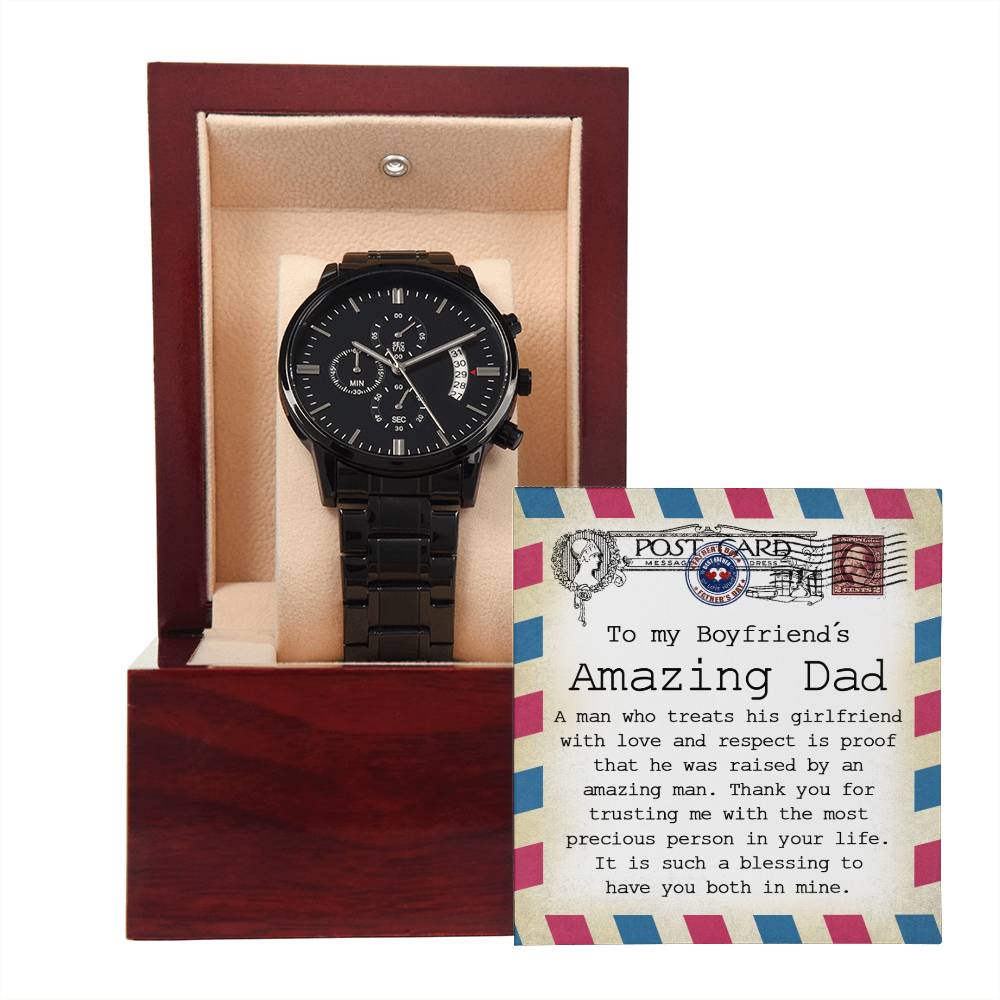 Boyfriend_s Dad-An Amazing Man-Metal Chronograph Watch Black Chronograph Watch with Mahogany Box
