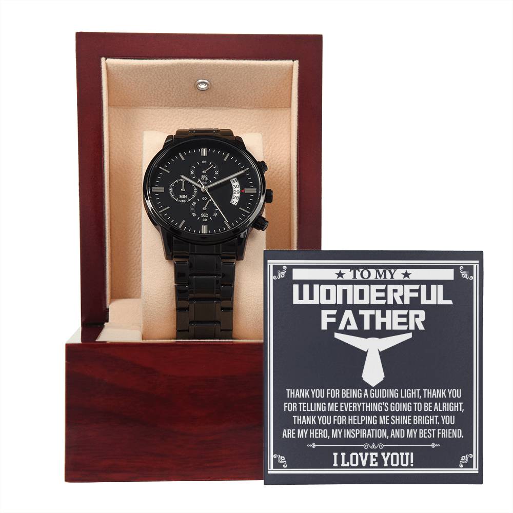 Dad-My Best Friend-050724d Black Chronograph Watch with Mahogany Box