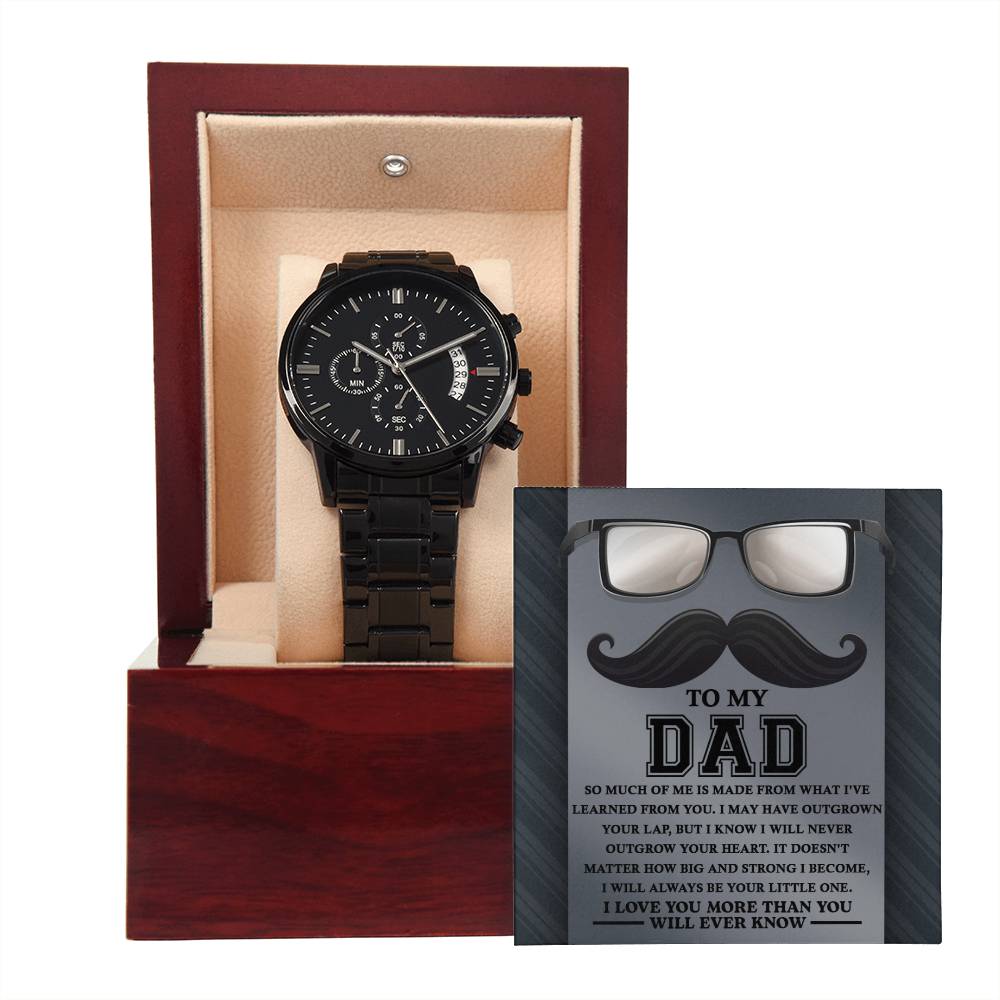 Dad-Learned From You-050724d Black Chronograph Watch with Mahogany Box