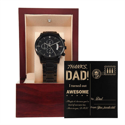 Dad-Kind Of Awesome-Bracelet Black Chronograph Watch with Mahogany Box