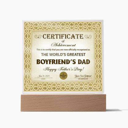 Boyfriend's Dad - Certificate Of Achievement - Acrylic Acrylic Plaque