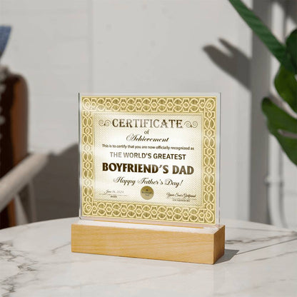 Boyfriend's Dad - Certificate Of Achievement - Acrylic Acrylic Plaque