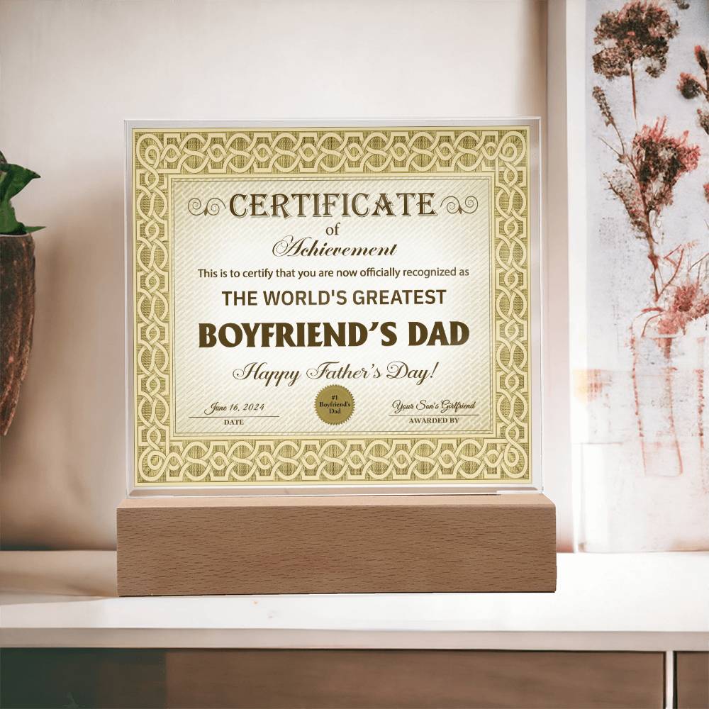 Boyfriend's Dad - Certificate Of Achievement - Acrylic Acrylic Plaque