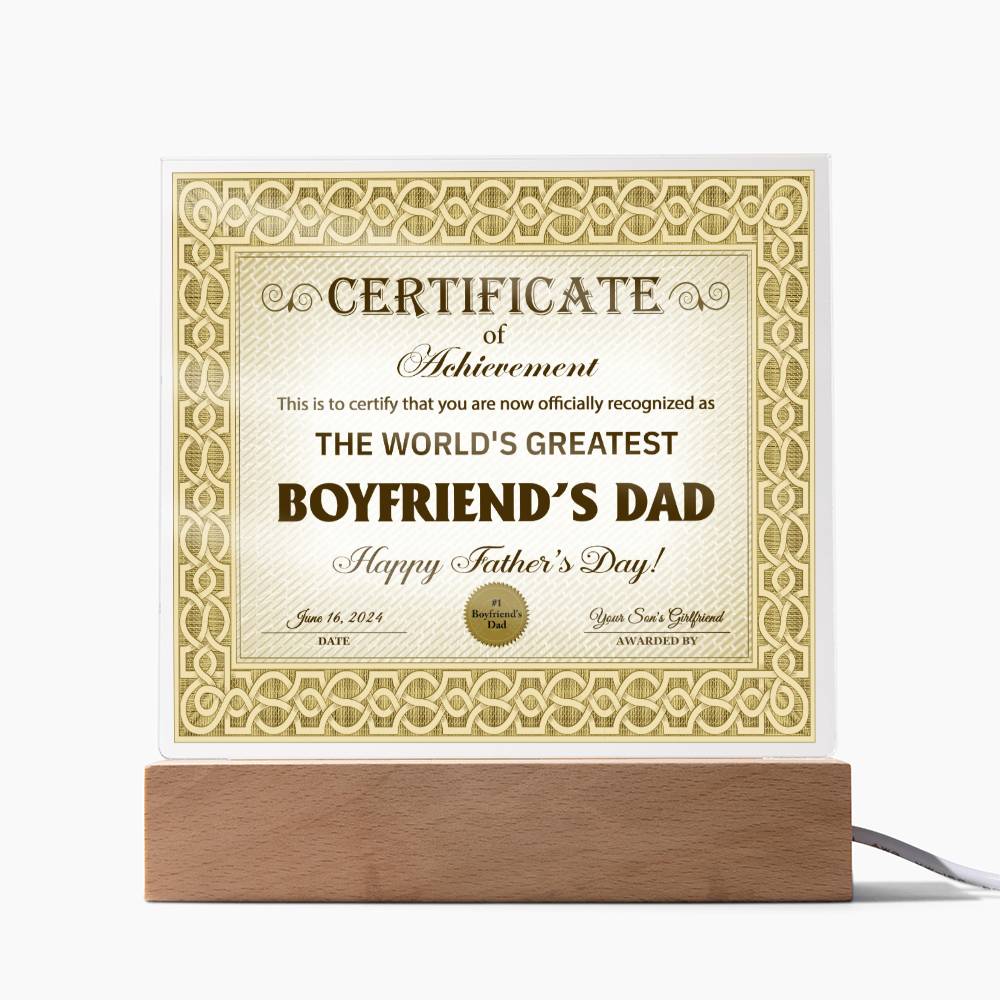 Boyfriend's Dad - Certificate Of Achievement - Acrylic Acrylic Plaque