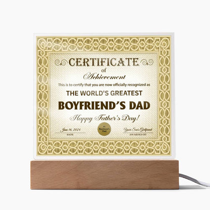 Boyfriend's Dad - Certificate Of Achievement - Acrylic Acrylic Plaque