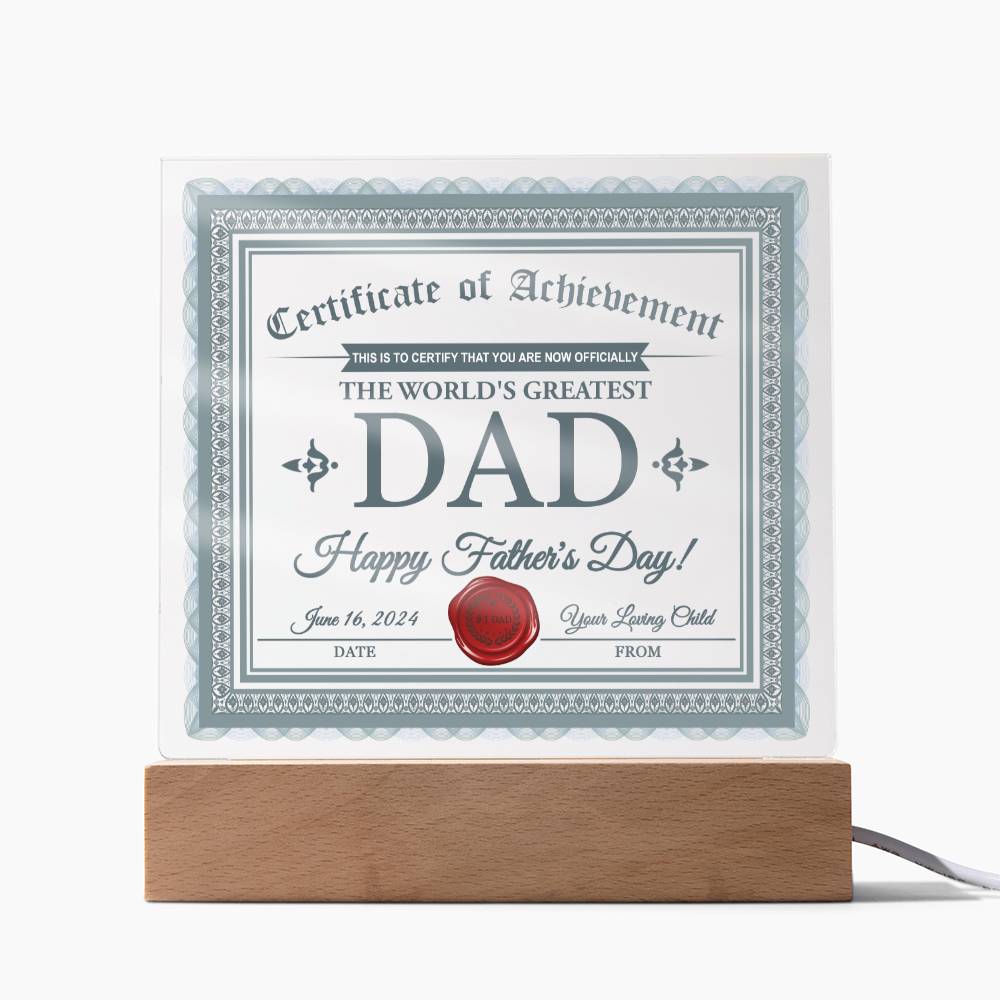 Dad - Certificate Of Achievement - Acrylic Acrylic Plaque