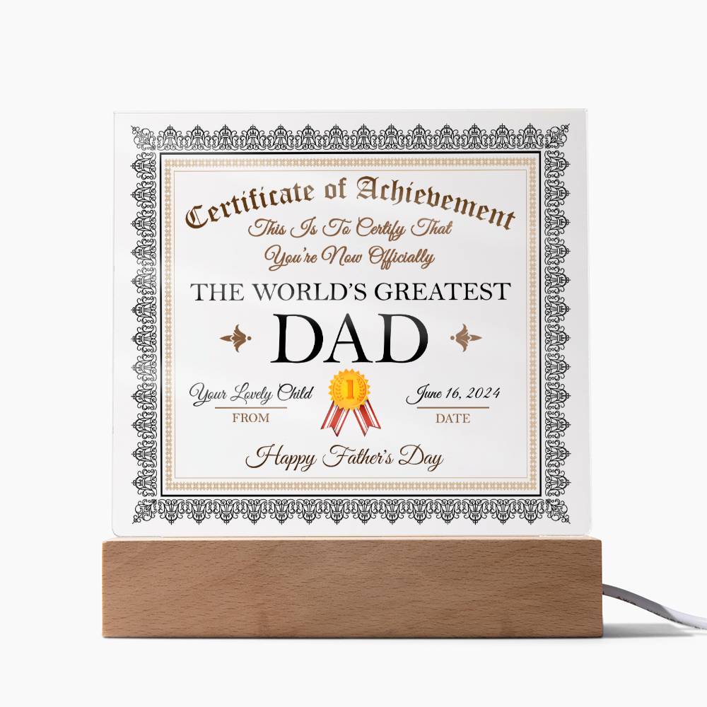 World's Greatest Dad Certificate-Acrylic Acrylic Plaque