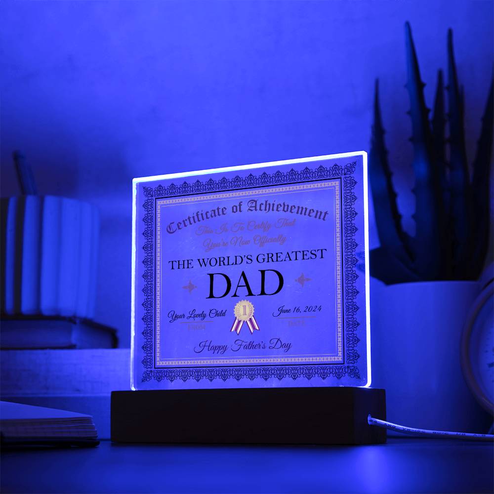 World's Greatest Dad Certificate-Acrylic Acrylic Plaque