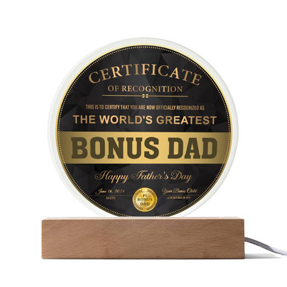 Bonus Dad - Certificate Of Recognition - Circle Acrylic