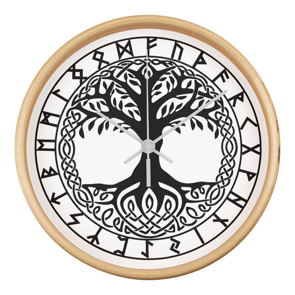 Viking Rune Clock – Yggdrasil Tree of Life Wooden Wall Clock (10 ...