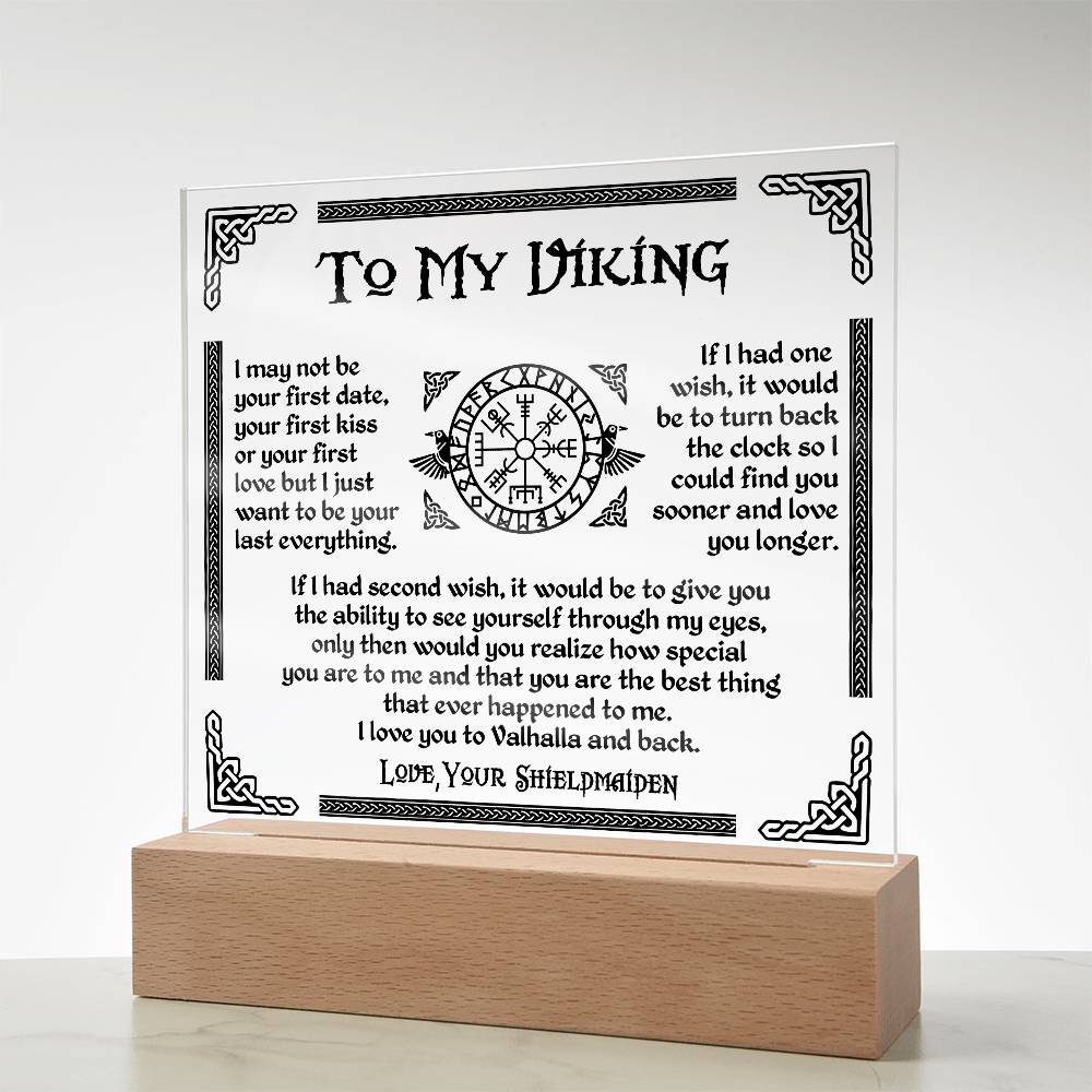 To My Viking - I Love You To Valhalla And Back - Acrylic Square Plaque 17