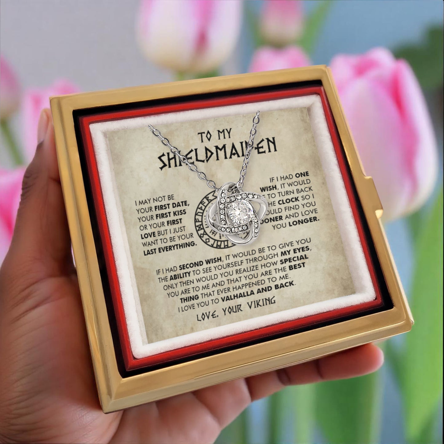 To My Shieldmaiden - I Love You To Valhalla And Back - Love Knot with Rotating Rose Gift Box